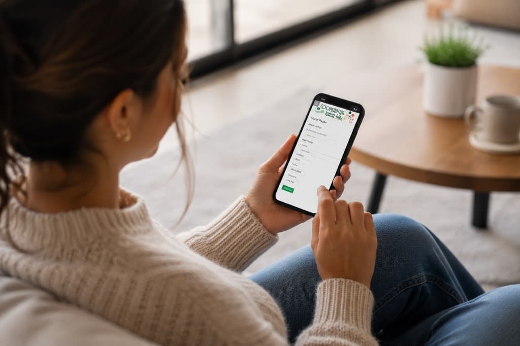 Persona usando la app Móvil Coop de Cooperativa Juana Díaz